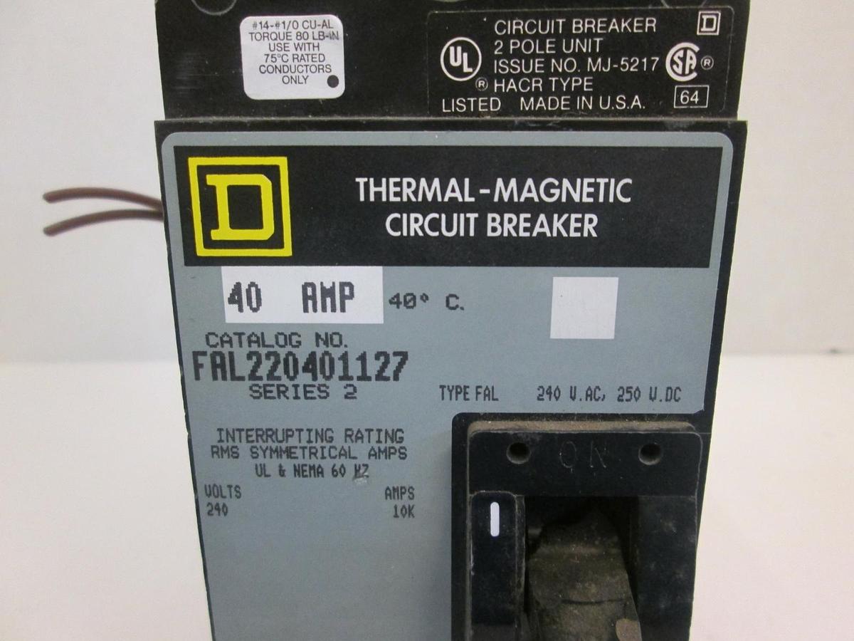 Used Square D FAL220401127 Circuit Breaker, 40 AMP, 2 Pole, Series 2