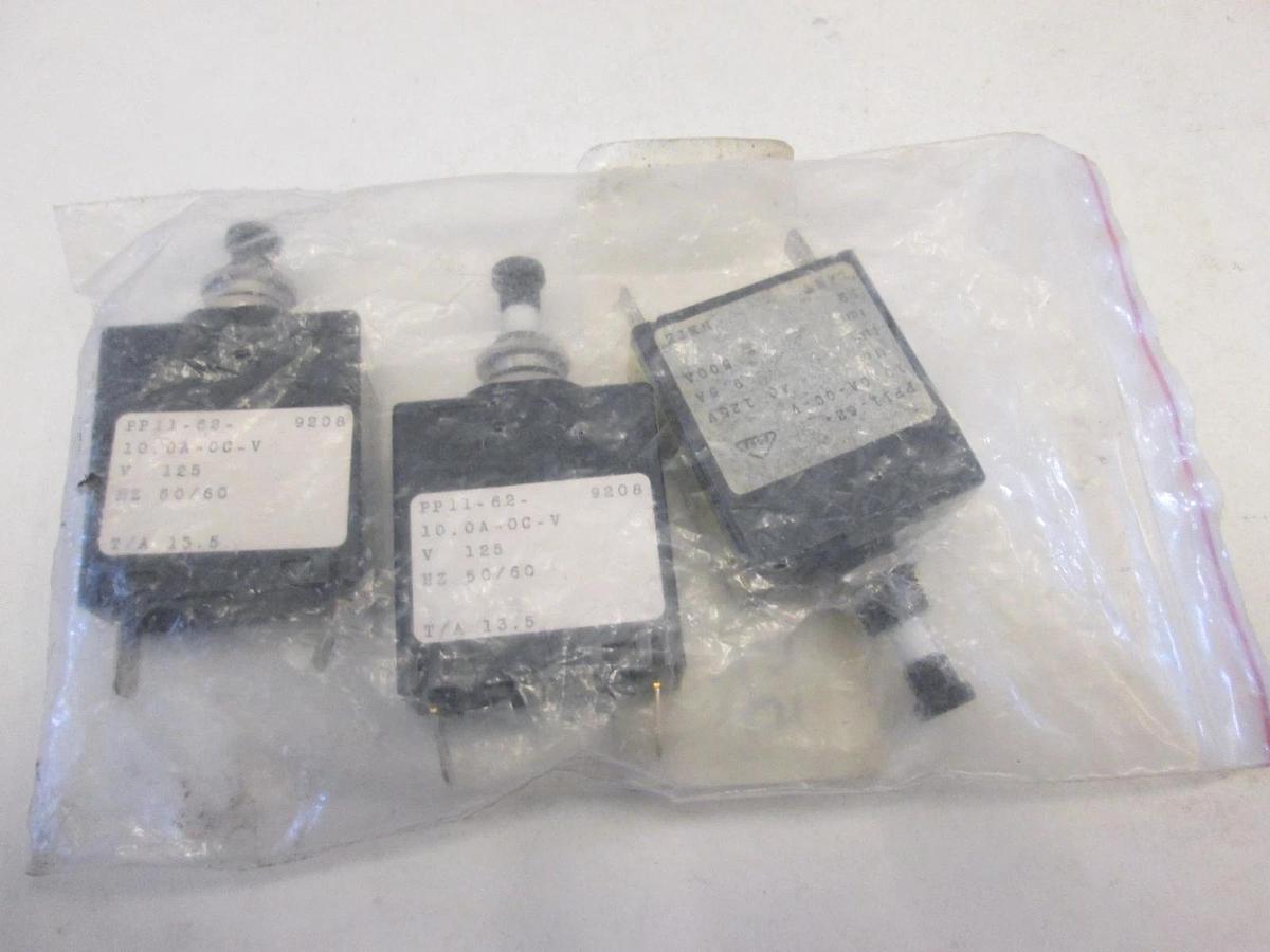 Used Airpax, PP11-62-10.0A-OC-V, Circuit Protector, 125V, 50/60Hz, Used, Lot of 3