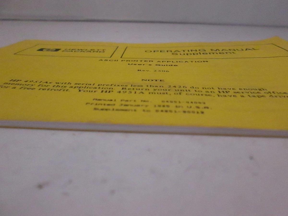 Used HP Operating Manual Supplement for ASC11 Printer Application, User's Guide, Used