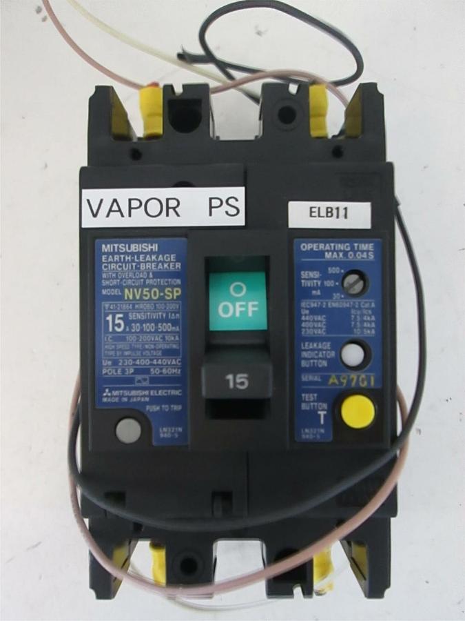 Used Mitsubishi Circuit Breaker Earth Leakage NV50-SP, 15A, 3 Pole, Used