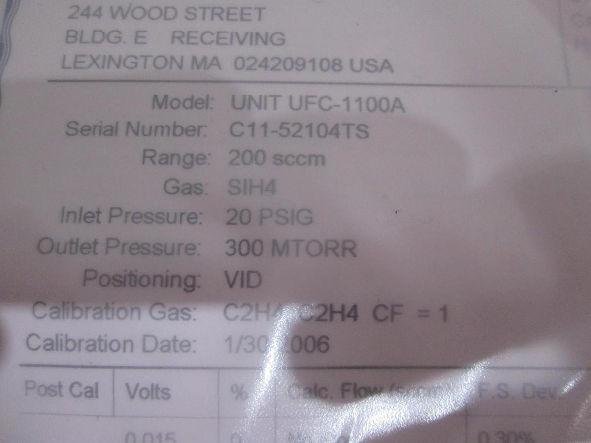 Unit, UFC-1100A, Mass Flow Controller, 200 SCCM, SIH4, New