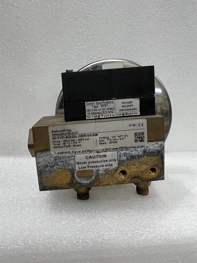 Used Ashcroft, 45-1131-AD-25L-XEM-V4-60# Differential Pressure Gauge 0-60 PSID, Used