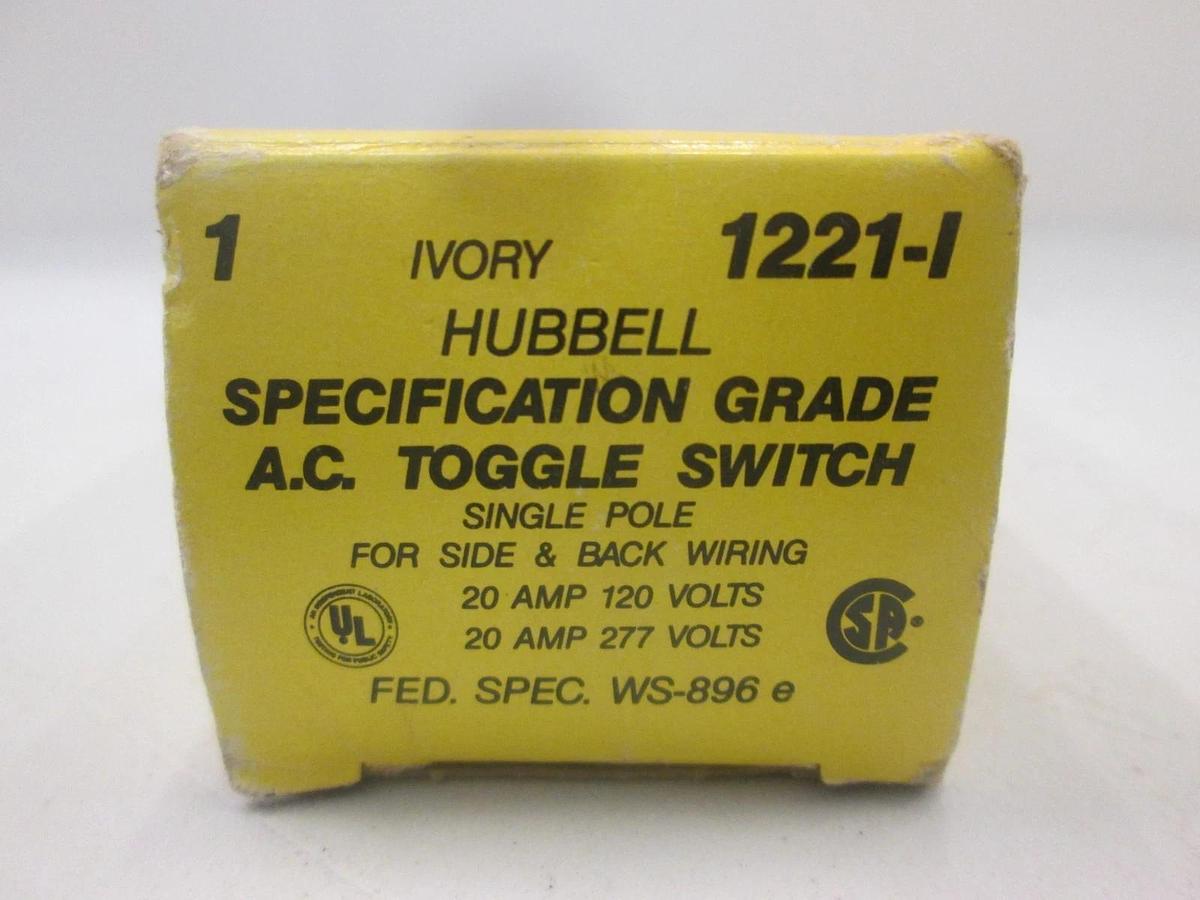 Used Hubbell, 1221-I, A.C. Toggle Switch, Single Pole, 20A, New