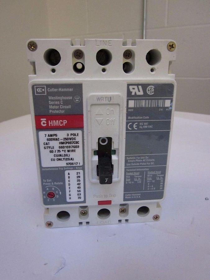 Used CUTLER HAMMER Motor Circuit Protector HMCP007C0C, 7A, 3P