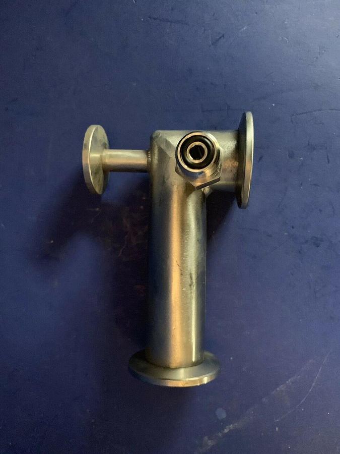 Used Vacuum Tube Miltered Elbow w/ 2 Ports, 4" SS Pipe, NW25 Flanges, Used