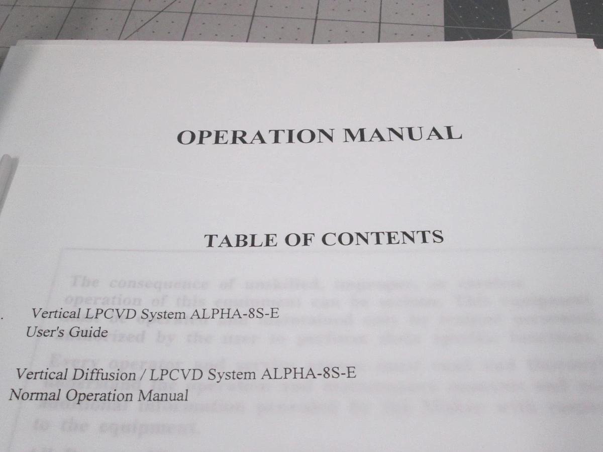 Used TEL Tokyo, ALPHA-8S, Operation Manual, Used