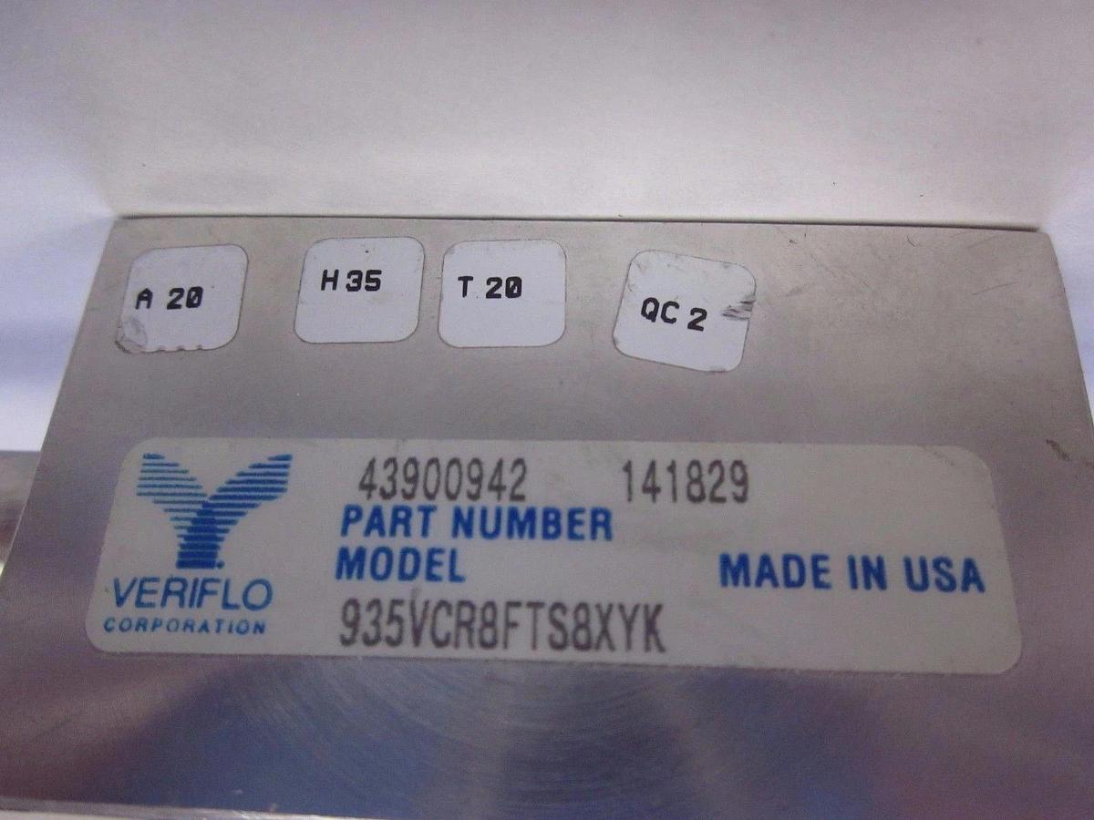 Used Veriflo 935VCR8FTS8XYK High Flow Valve, High Purity, 1/2"Tube x 1/2"FVCR