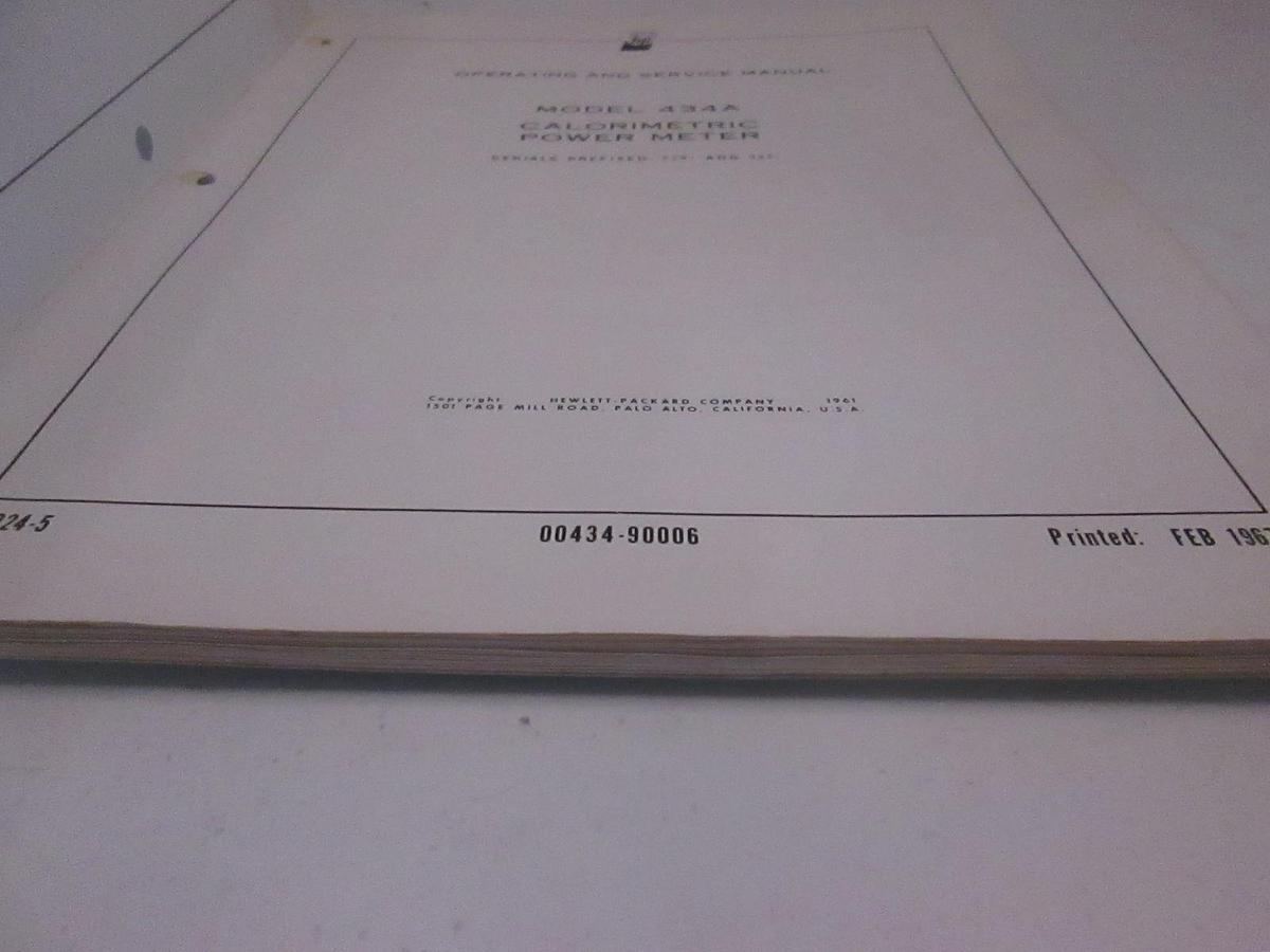 Used HP 434A Calorimetric Power Meter Operating and Service Manual, Used