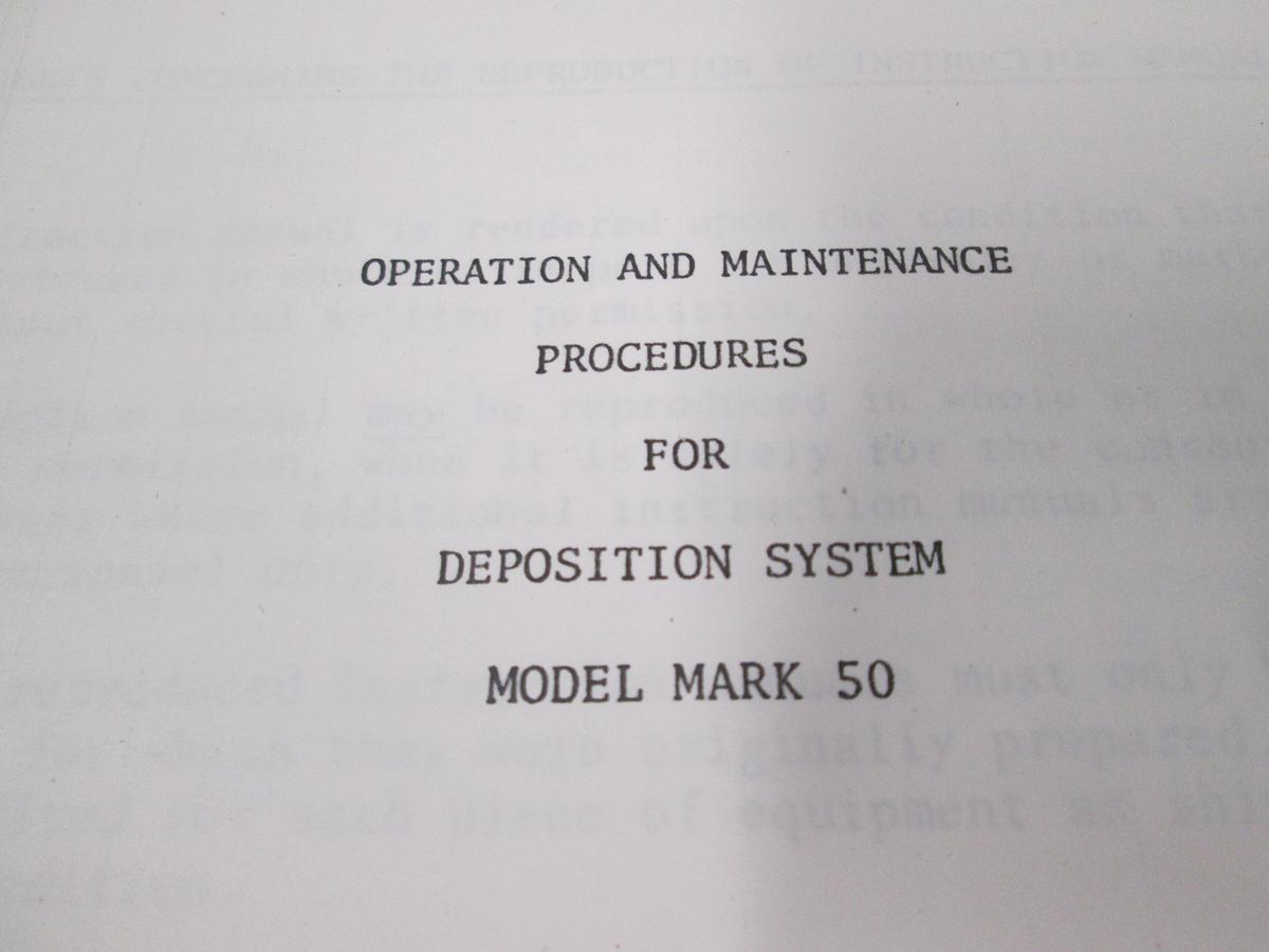 Used CHA Industries, Operation and Maintenance Procedures for Model Mark 50 Deposition System, Used