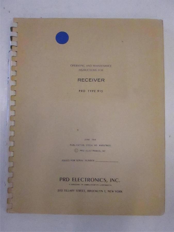 Used PRD Type 915 Receiver Operating and Maintenance Instructions, Used