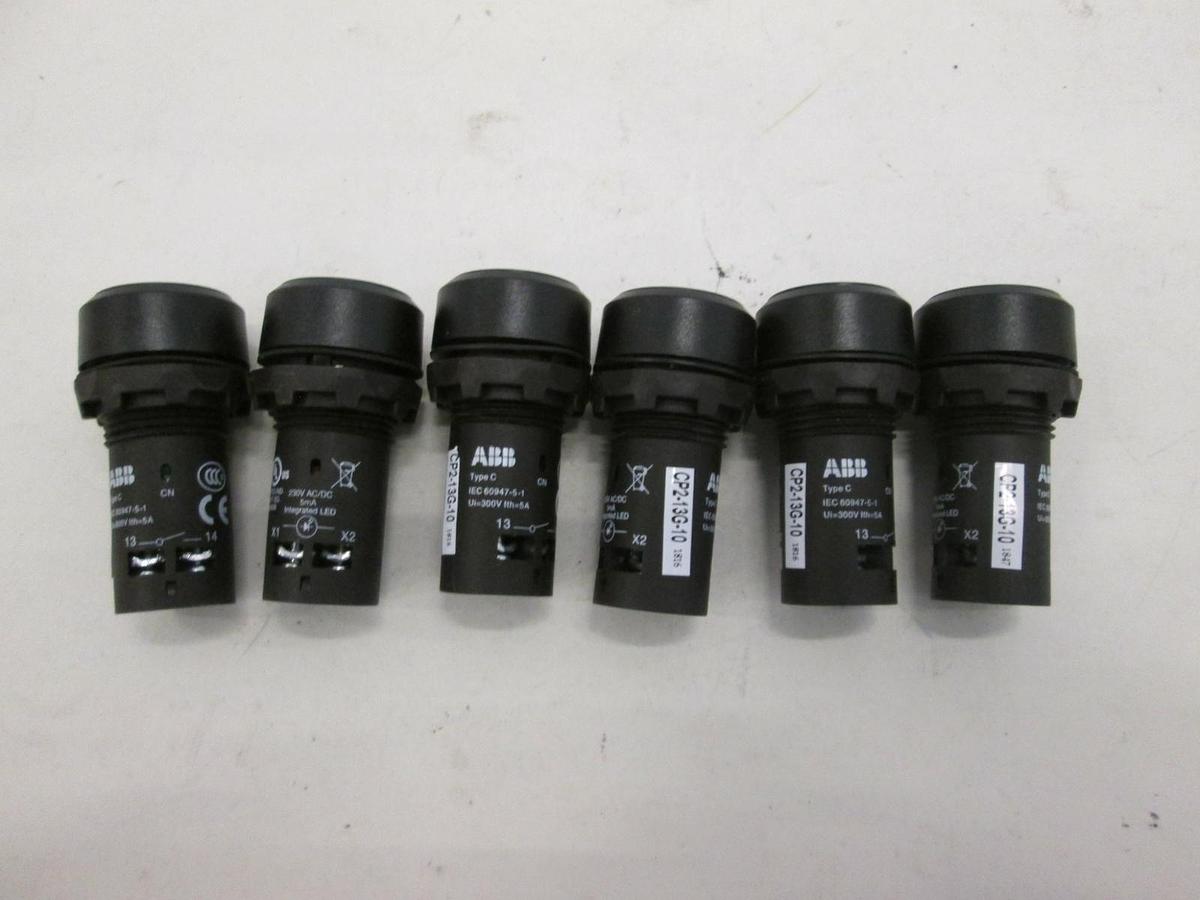 Used ABB, Type C, CP2-13G-10, Green Push Button Switch, Used, Lot of 6