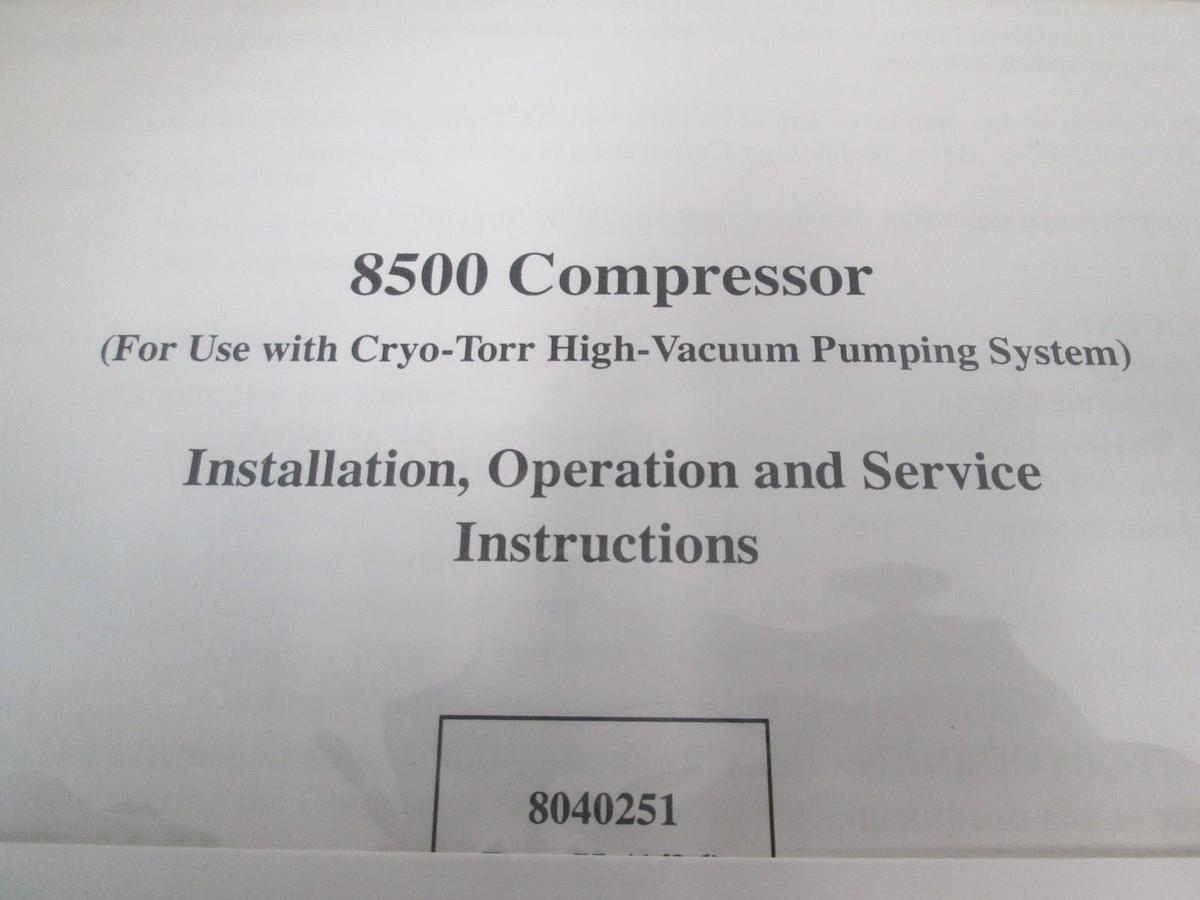 Used CTI-Cryogenics, Series 8500, Installation, Operation, Service Instructions, Used