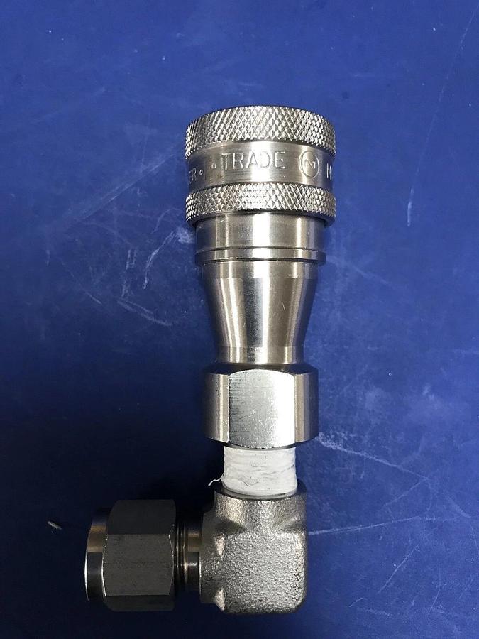 Used Nitto Kohki 2S Female Coupling w/ 3/8" Elbow Tube Fitting, Used