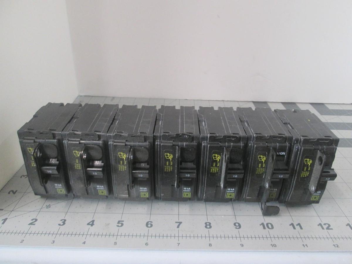 Used Square D, 2 Pole, Circuit Breaker, 10A, 120/240V, Used, Lot of 7