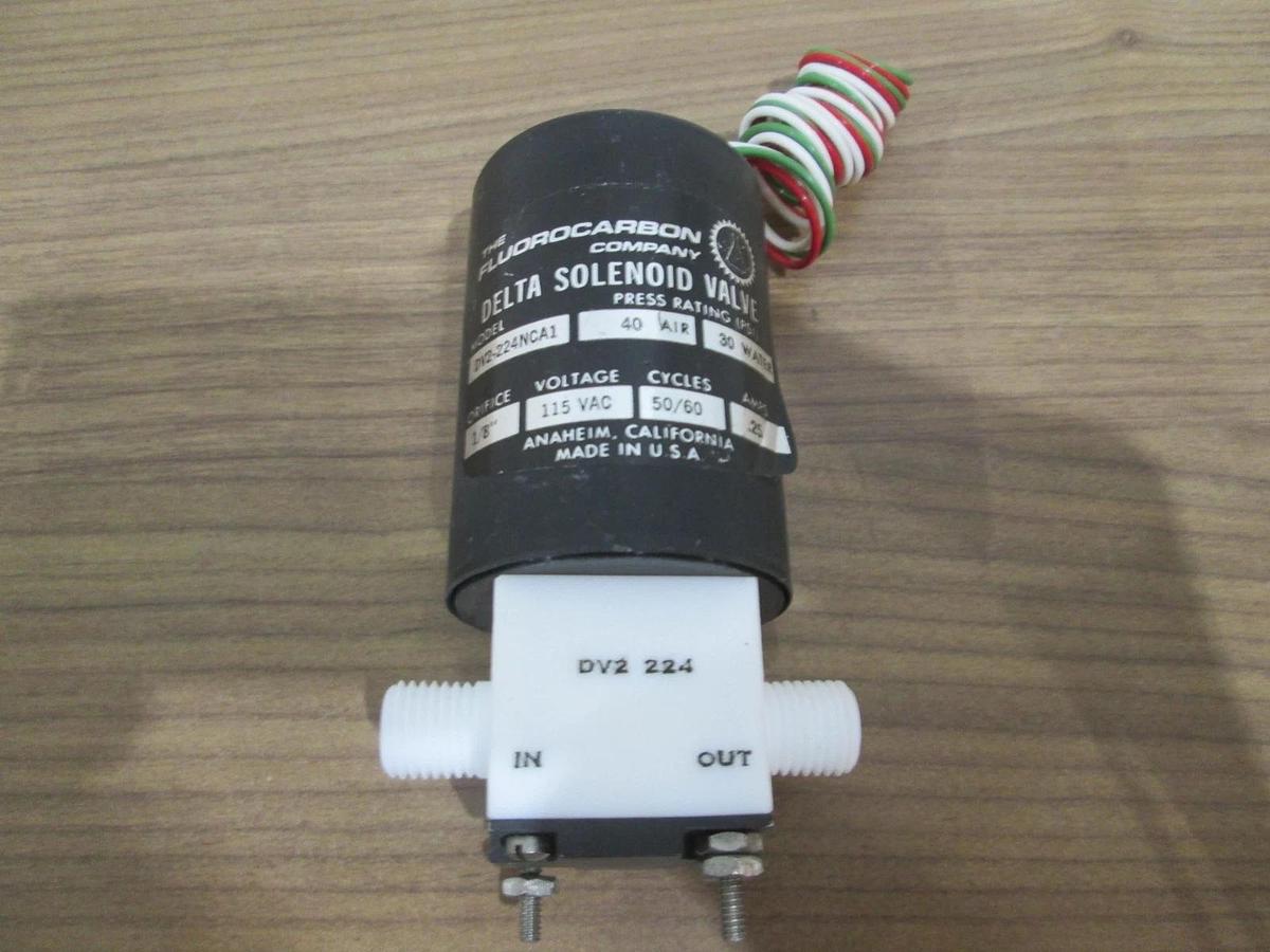 Used Fluorocarbon, DV2-224CNA1, Delta Solenoid Valve, 115VAC, .25A, 50/60 Cycle, Used