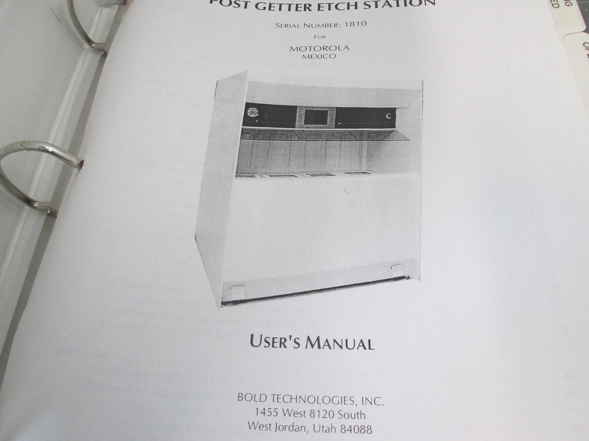 Used Bold Technologies, 1810, Post Getter Etch Station, User Manual, Used