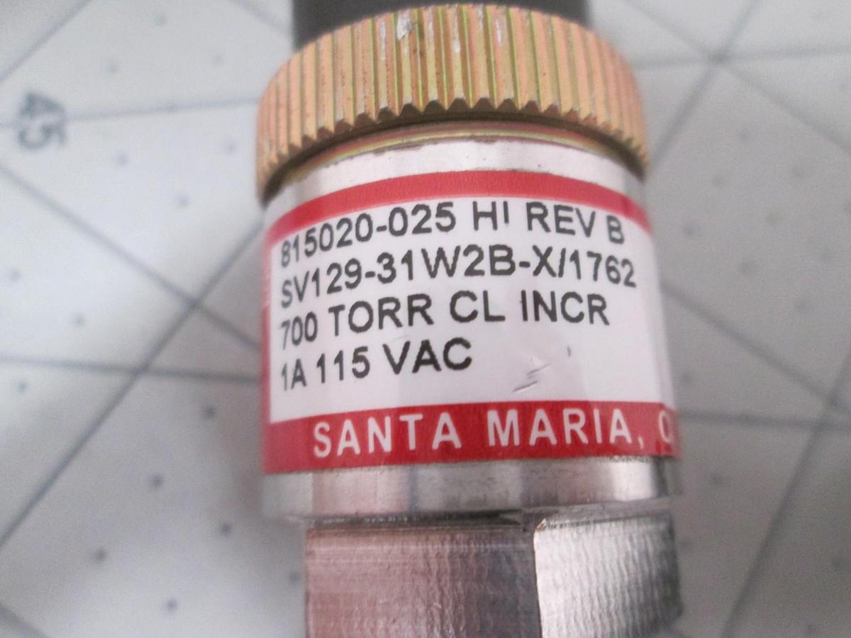 Used Wasco, SV129-31W2B-X/1762, 700 Torr, 115 VAC, Pressure Switch, Used