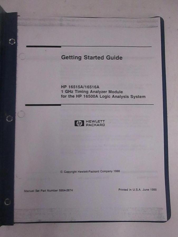 Used HP 16515A/16516A 1GHz Timing Analyzer Getting Started Guide, Used