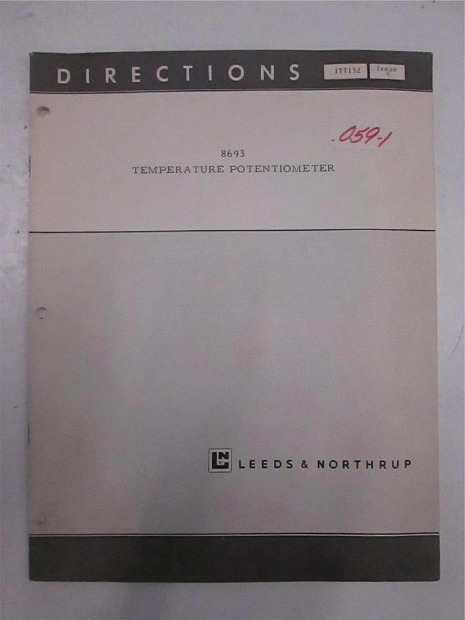 Used Leeds and Northrup 8693 Temperature Potentiometer Directions, Used