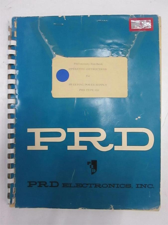 Used PRD Operating Instructions for Type 816 Sweeping Power Supply, Used