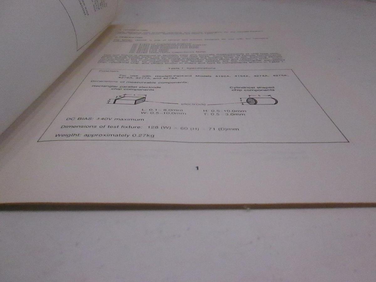 Used HP Model 16034E Test Fixture Operation Note, Used