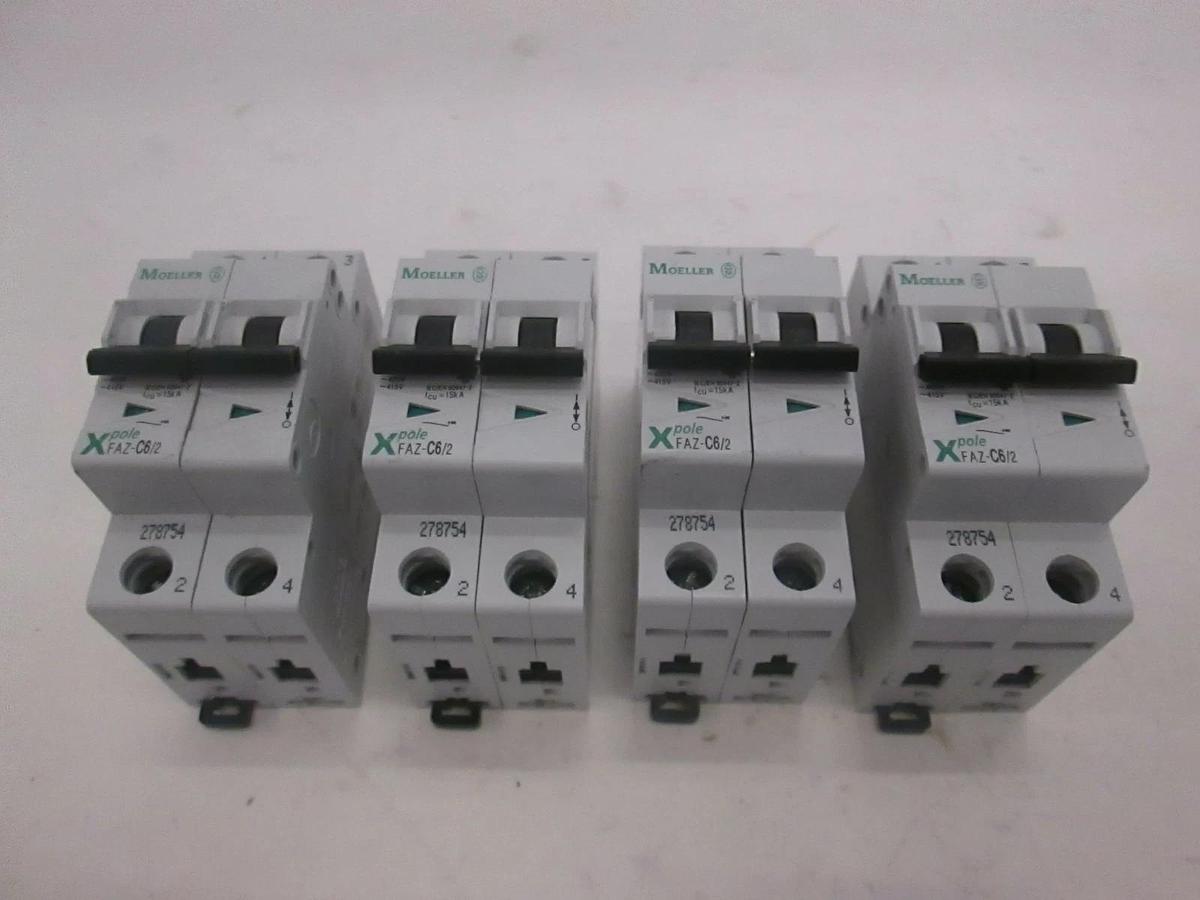 Used Moeller, FAZ-C6/2, 2 Pole Circuit Breaker, Used, Lot of 4