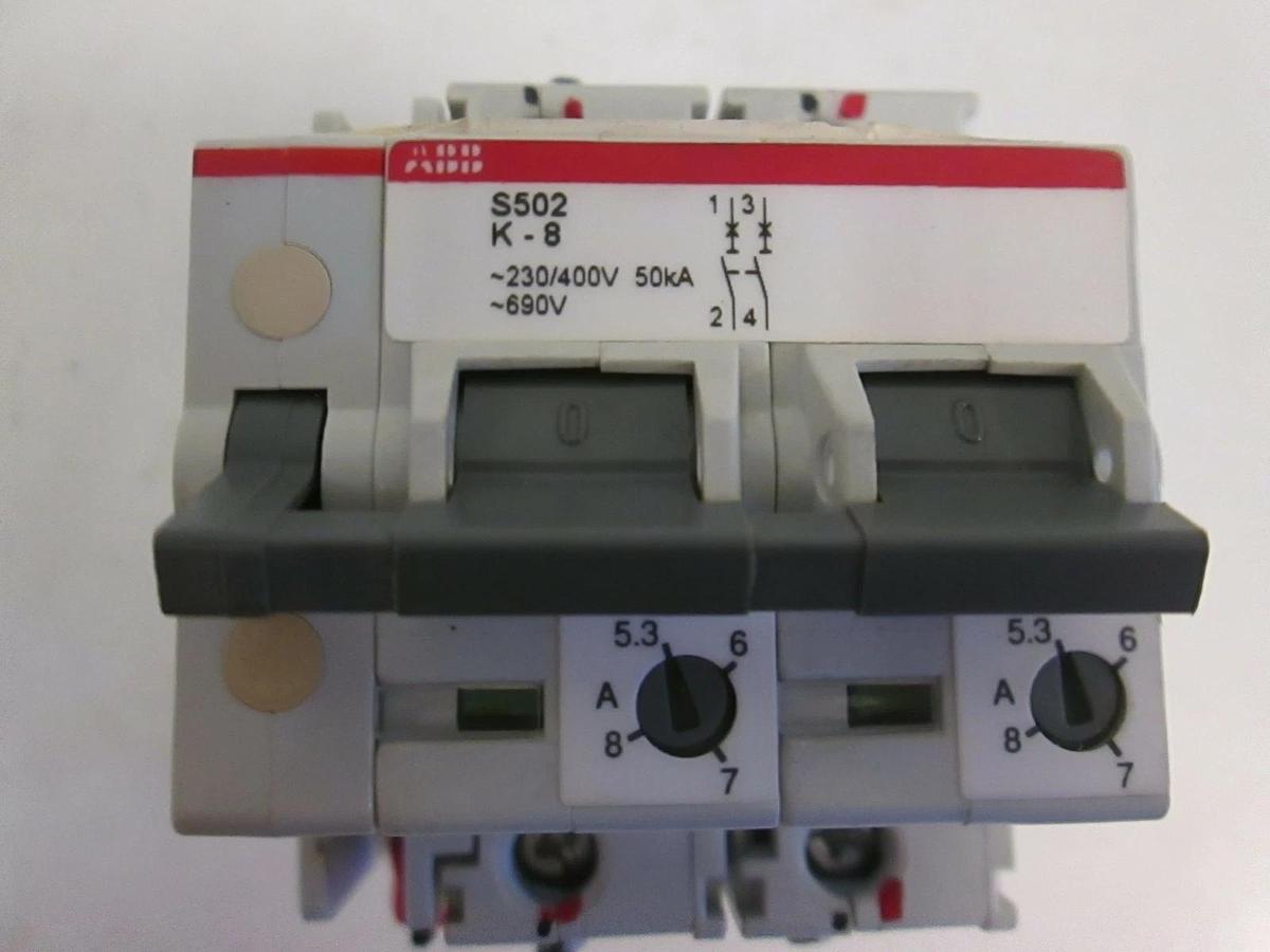 Used ABB S502 K-8 Circuit Breaker, 2Pole, 230/400V 50kA, 690V, Used