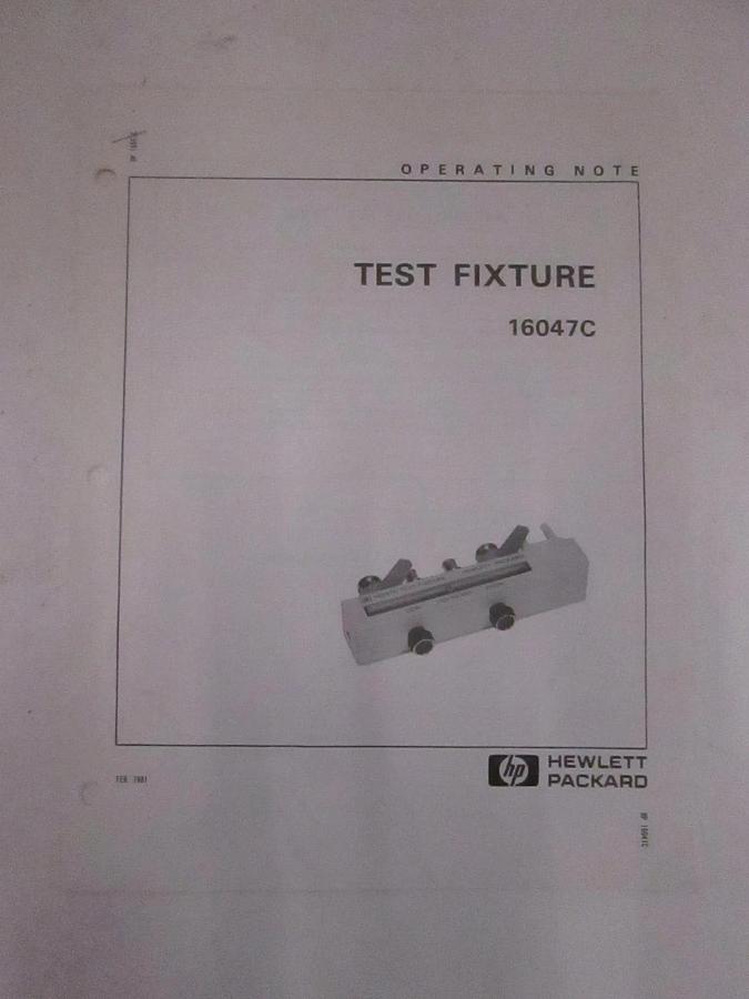 Used HP Model 16047C Test Fixture Operating Note, Used