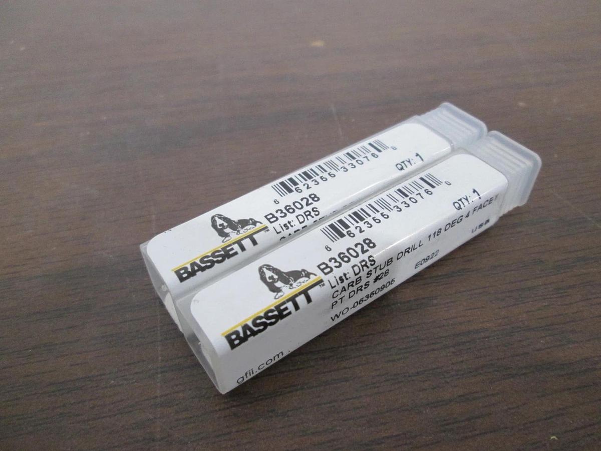 Bassett, B36028, Carbide Stub Drill 114 Deg 4 Face, New, Lot of 2