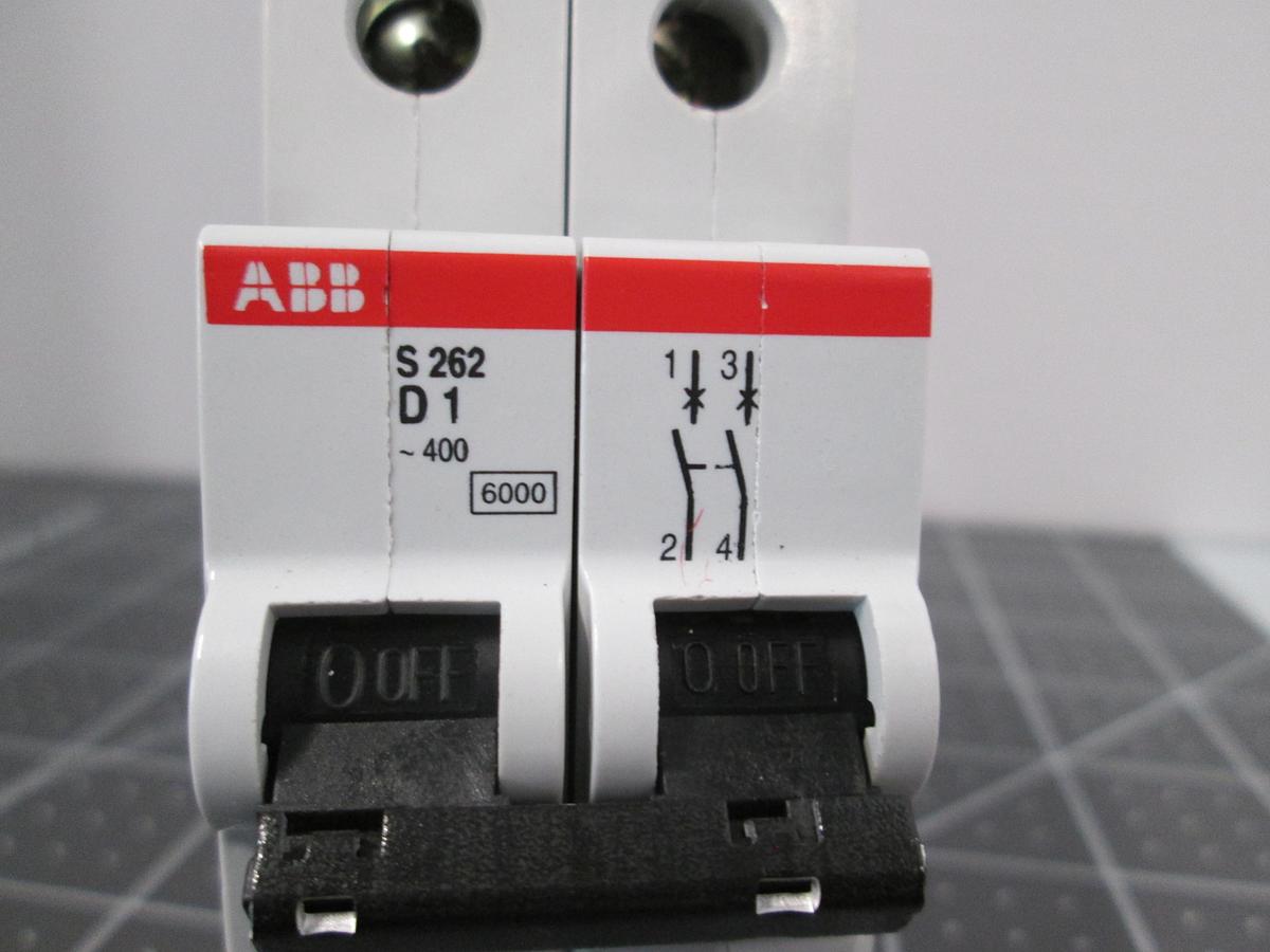 Used ABB, S262-D1, 1A 2 Pole 400VAC type D Circuit Breaker DIN Rail Used