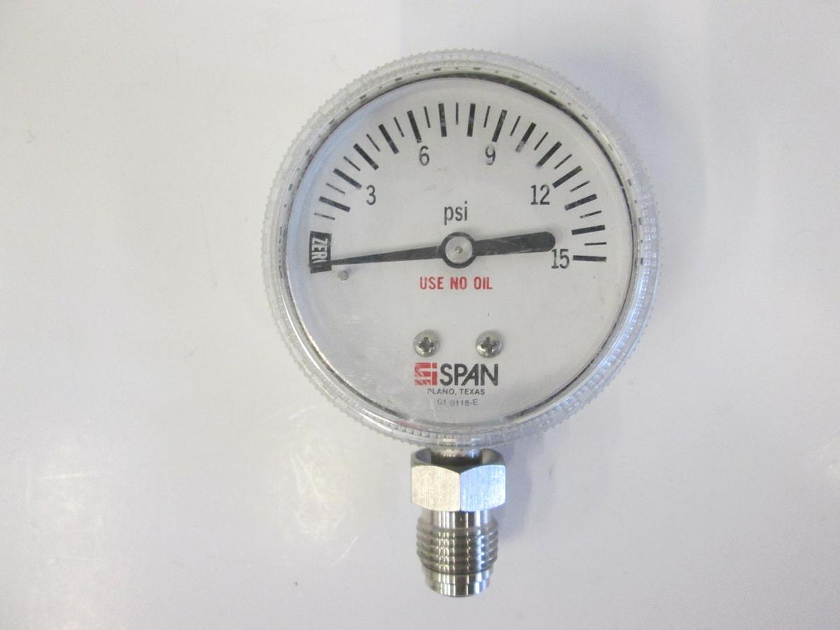 Used Span Pressure Gauge 0-15 psi, 1/4" MVCR, Used