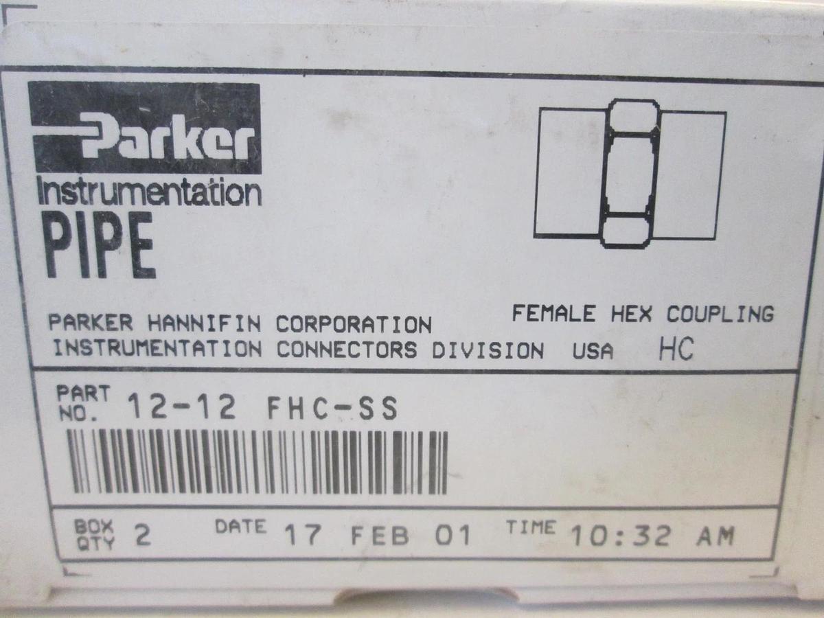Parker, 12-12 FHC-SS, Female Hex Coupling Box of 2, New, Original Packaging