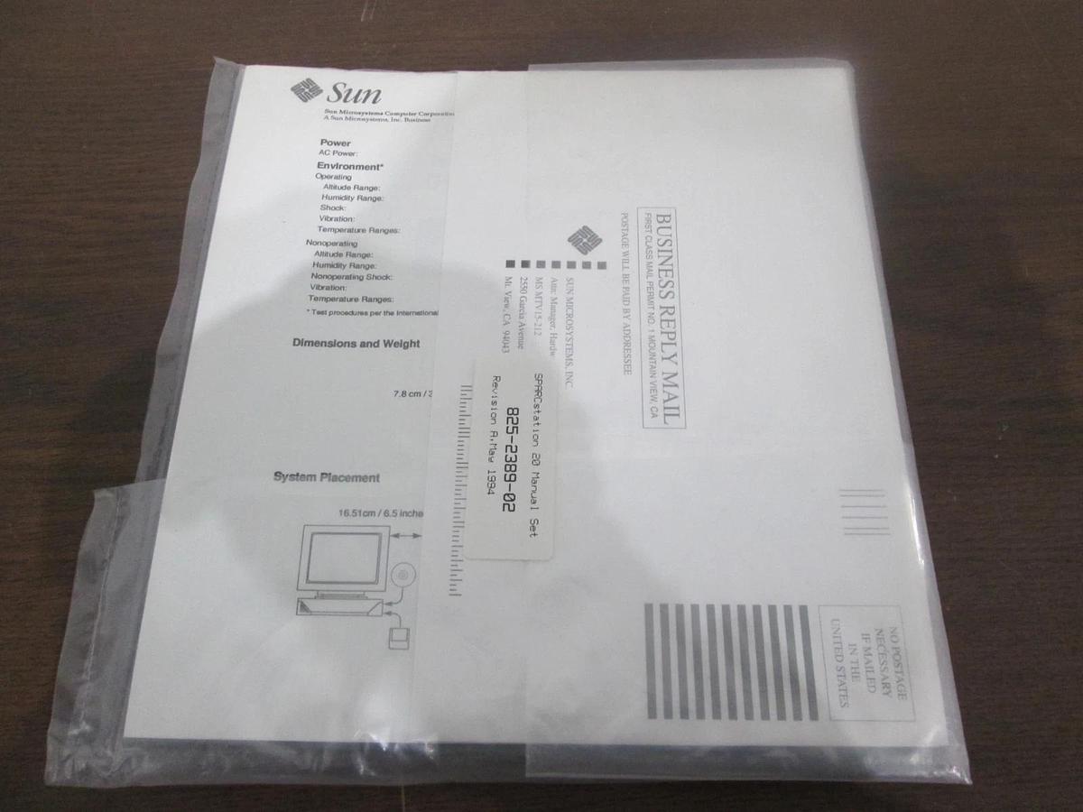 Used Sun, SPARCstation 20 Manual Set, 825-2389-02, REV A, New