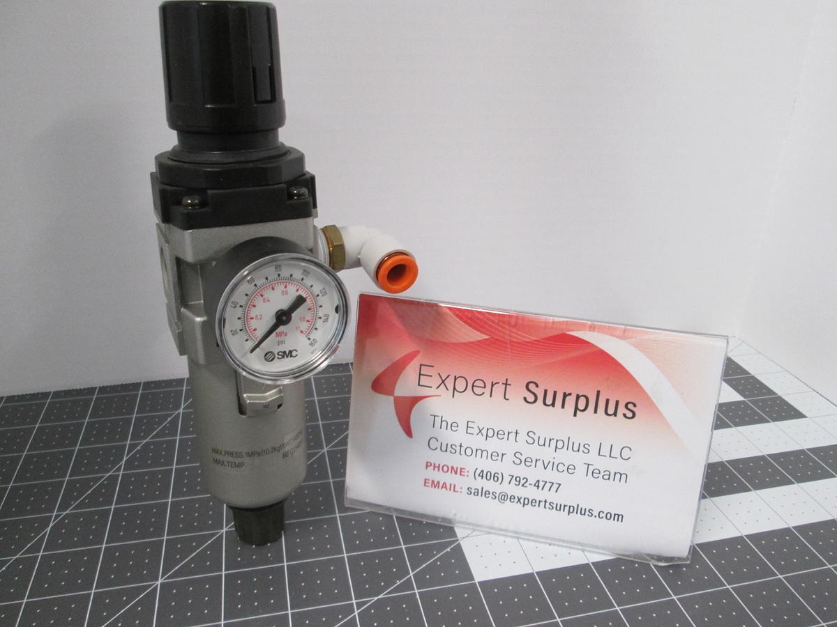 Used SMC, NAW3000-N03-2, Air Filter Regulator 3/8" Pneumatic Metal Bowl W Gauge