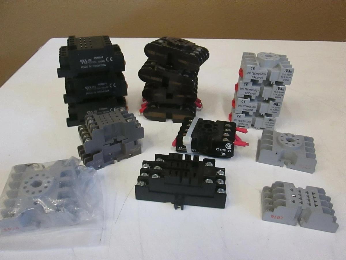 Used Assortment of Base Socket for Relays, Used Lot of 19