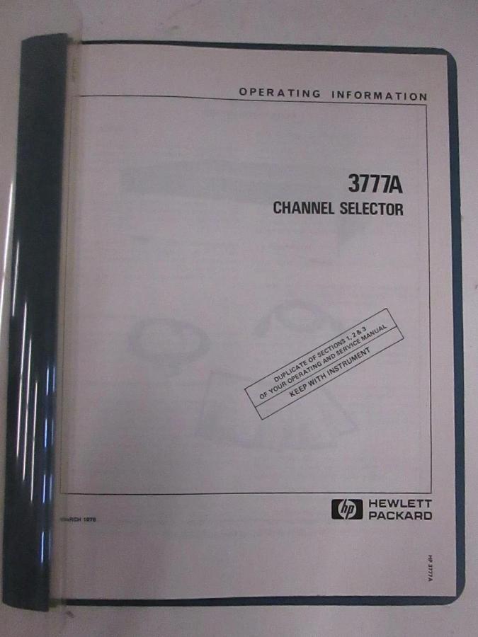 Used HP 3777A Channel Selector, Operating Information, Used
