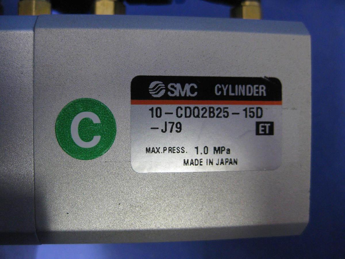 Used SMC 10-CDQ2B25-15D-J79 Compact Cylinder Assembly w/ 10-VZ3123-5LZ-M5, Used