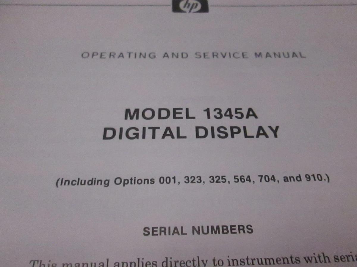 Used HP Model 1345A Digital Display, Operating and Service Manual, Used