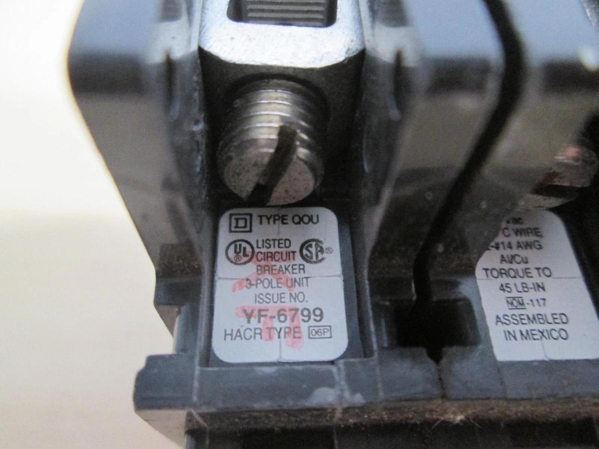 Used Square D, YF-6799, Type QOU, 3 Pole Circuit Breaker, 40A, Used