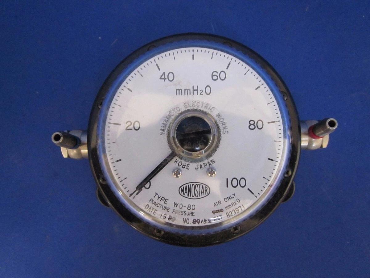 Used Yamamoto Manostar W0-80 0-100 mmH20 Air Only Puncture Pressure Gage, Used