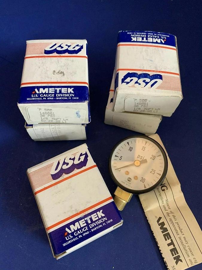 Ametek 146001 Gauge, 1/8" NPT, 0-30 psi, Lot of 5 New