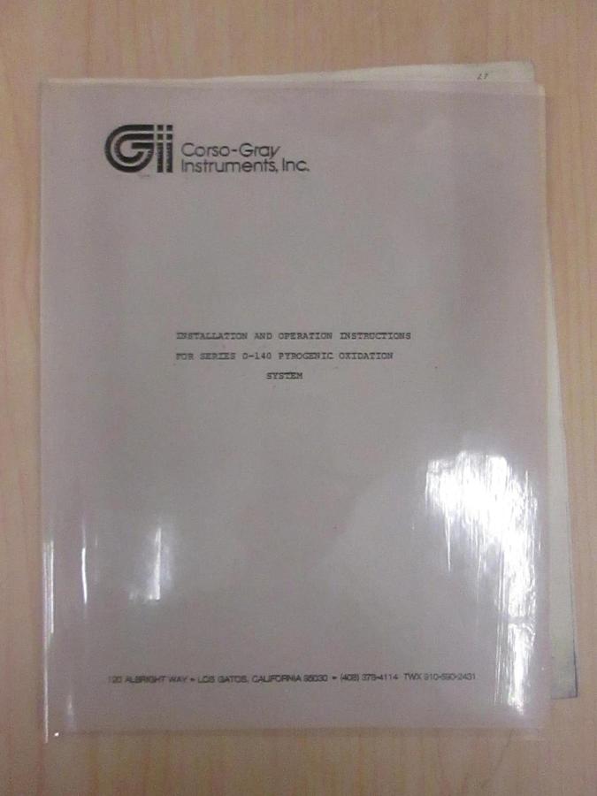 Used CorsoGray D-140 Pyrogenic Oxidation System Instal and Operation Instruction Used