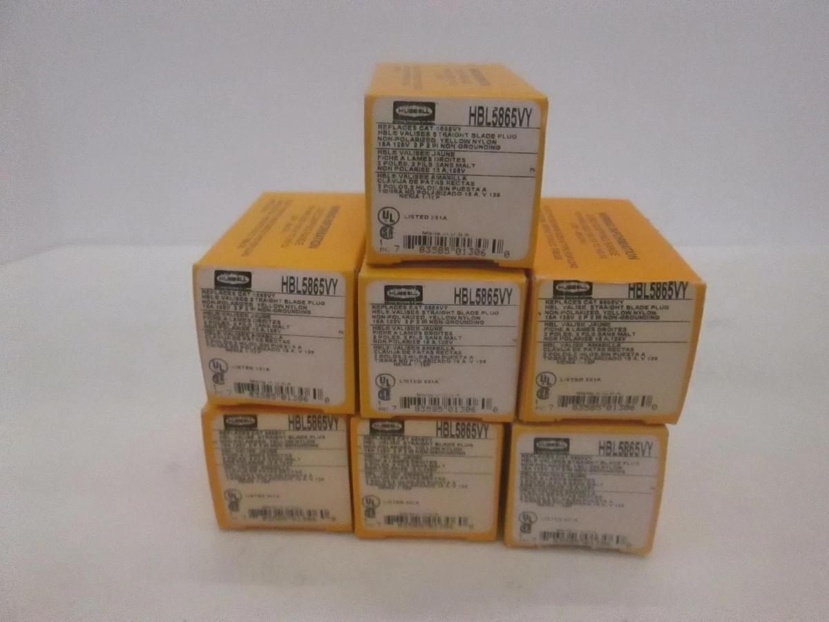 Hubbell, Straight Blade Plug, HBL5865VY, New, Lot of 7