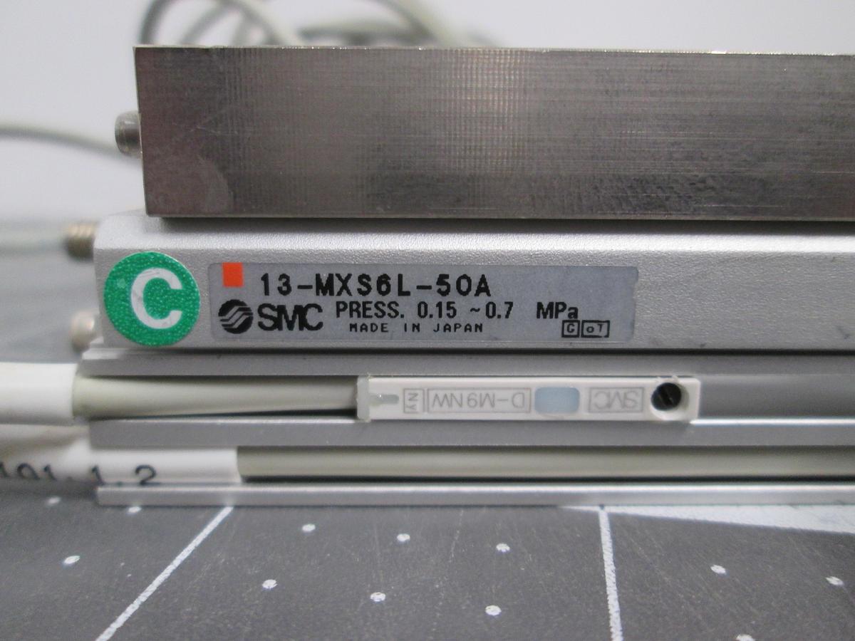 Used SMC 13-MXS6L-50A Precision Air Slide Table Cyl with 2x D-M9NW Auto Switches