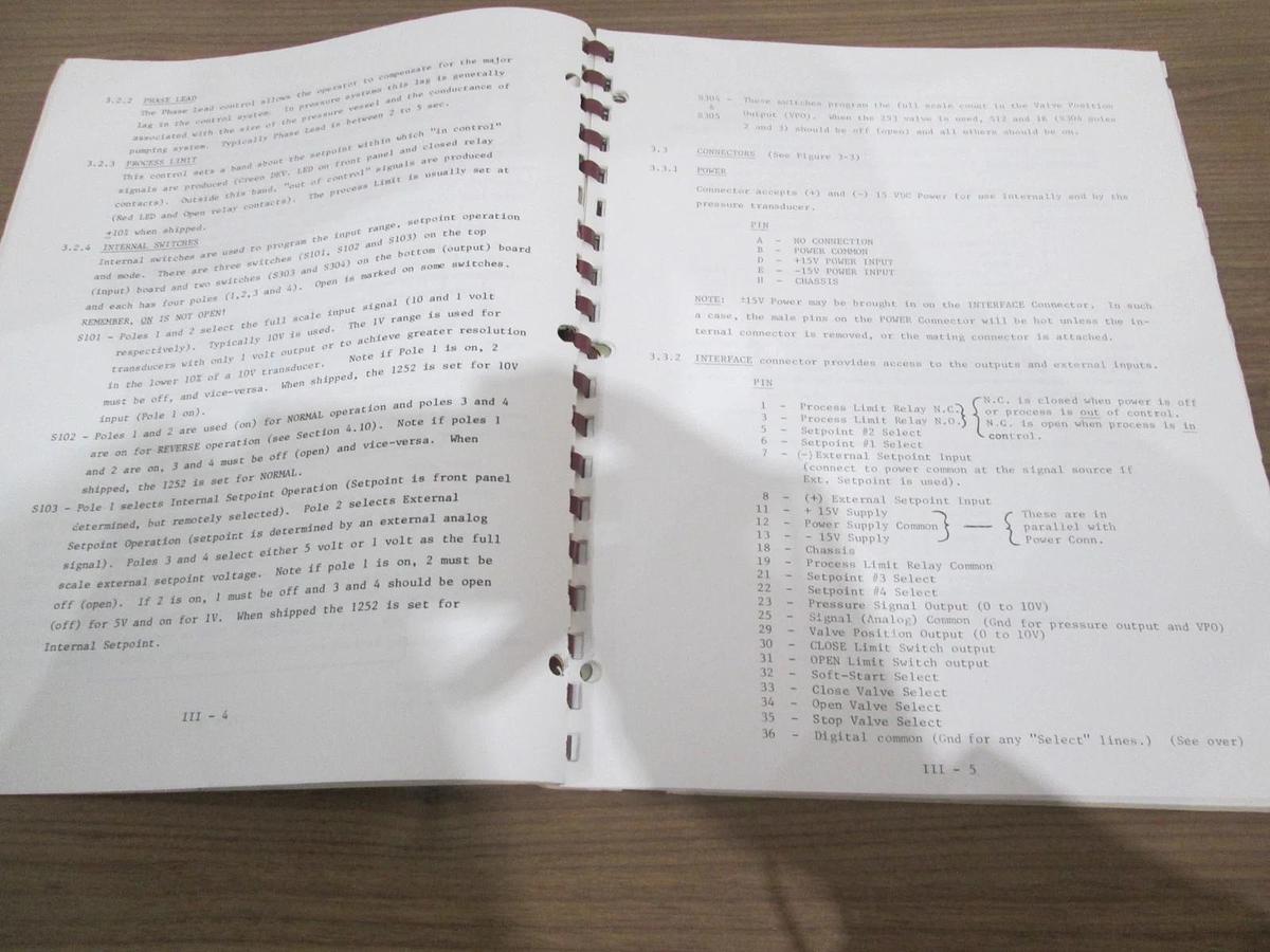 Used MKS, Type 1252, Throttle Valve Controller, Instruction Manual, Used