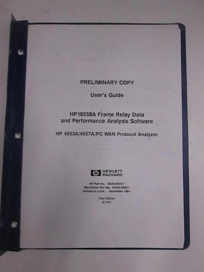 Used HP 18258A Frame Relay Data and Performance Analysis User's Guide, Used
