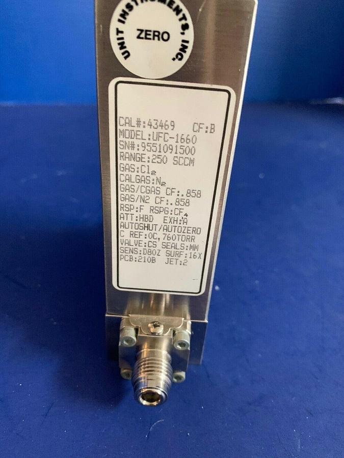 Used UNIT UFC-1660 Mass Flow Controller, Metal Z-Seal, 250 SCCM, CL2, FOR PARTS