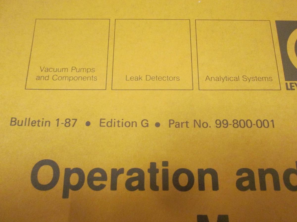 Used Leybold, Operation and Maintenance Manual for RUVAC WA/WAU Pumps, Used