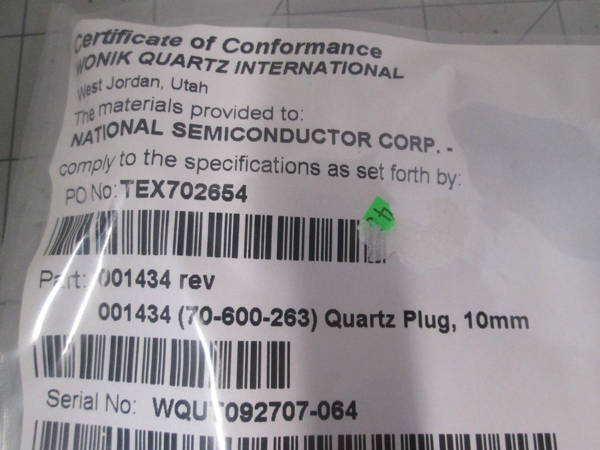 Wonik Quartz International, 001434, 10mm Quartz Plug, New