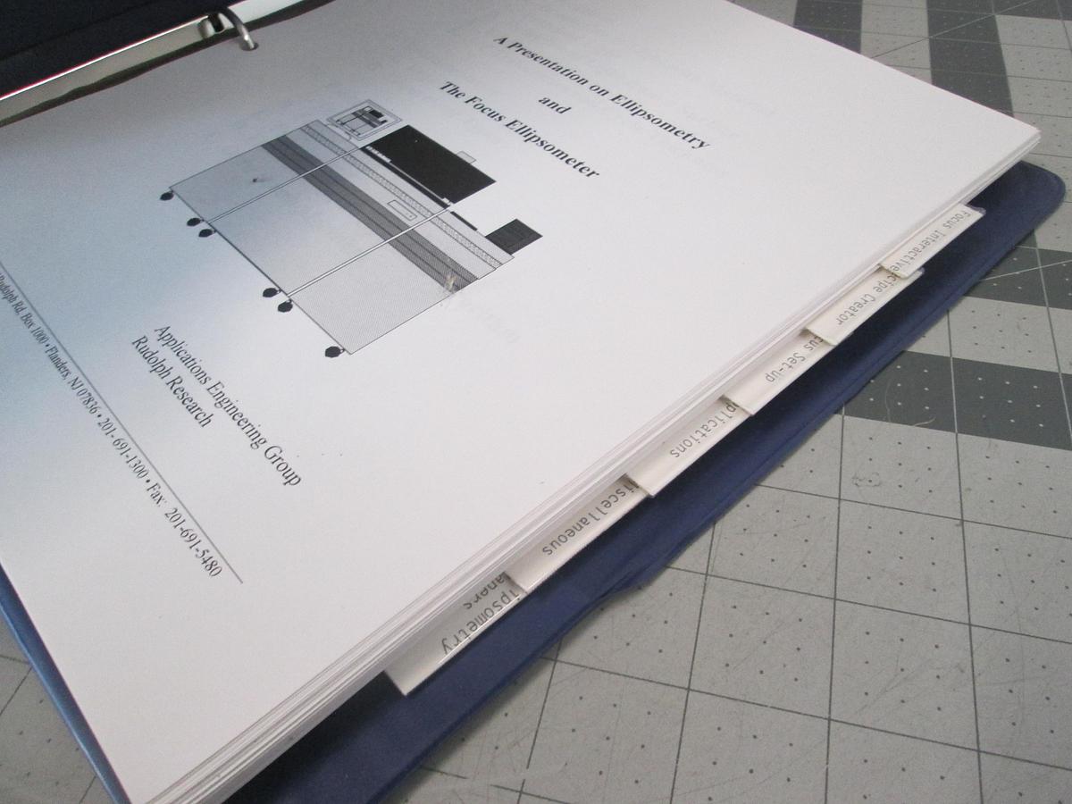 Used Rudolph Research, Presentation on Ellipsometry and the Focus Ellipsometer, Used
